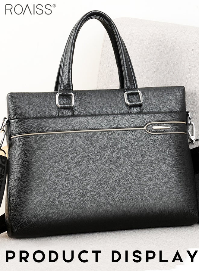 roaiss 2-Piece Business Pu Leather Briefcase Removable And Adjustable Shoulder Strap Business Computer Handbag +Zippered Pu Leather Wallet  - Image 3