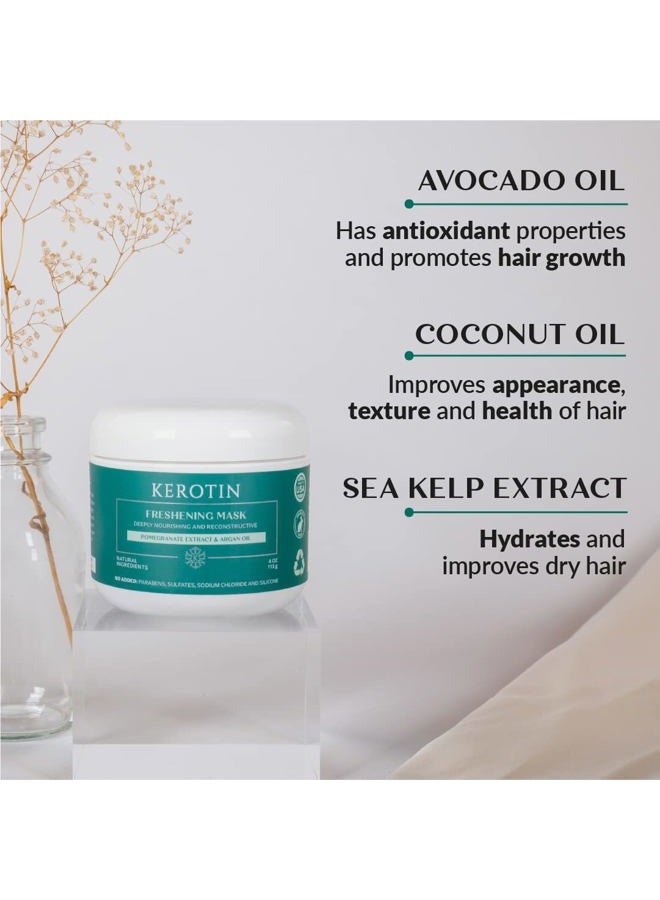 KEROTIN Keratin Freshening Mask-Natural Keratin Freshening Repairing Treatment for Dry & Damaged Hair - Deep Conditioning with Argan Oil. No Parabens or Sulfate - Silicone Free- Curly Safe Mask. - Image 4