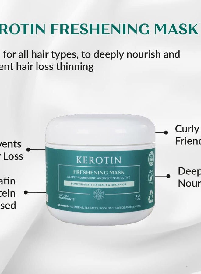 KEROTIN Keratin Freshening Mask-Natural Keratin Freshening Repairing Treatment for Dry & Damaged Hair - Deep Conditioning with Argan Oil. No Parabens or Sulfate - Silicone Free- Curly Safe Mask. - Image 2