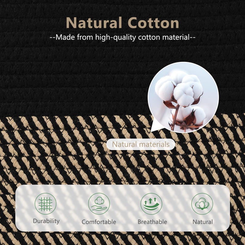 ECDYQXVU Cotton Rope Basket, Storage Baskets with Handle, 15x10x9 Inch Woven Basket for Shelves, Laundry, Towels, Clothes, Books, (Black Brown 2 Pack) - Image 2