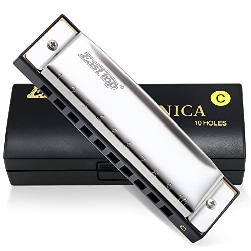 East top Mouth Organ C Key 10 Holes 20 Tones Diatonic Harmonica Mouth Organ Musical Instrument for Beginners, Professionals and Kids with Silver Cover, T10-3-C - Image 1