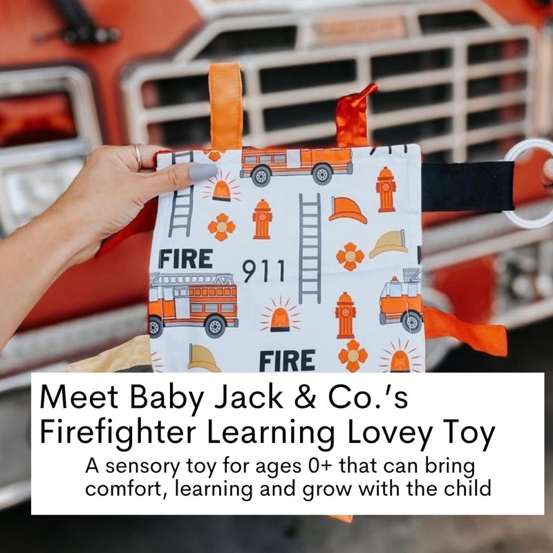 The Learning Lovey Baby Jack & Co 8x8” Fire Lovey Tag Toys for Babies - Baby Crinkle Toys - Crinkle Toys for Baby - Soft & Safe - Learn Shapes & Colors - Ideal Baby Toy - BPA Free w/Stroller Clip - Image 2