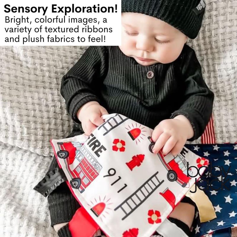 The Learning Lovey Baby Jack & Co 8x8” Fire Lovey Tag Toys for Babies - Baby Crinkle Toys - Crinkle Toys for Baby - Soft & Safe - Learn Shapes & Colors - Ideal Baby Toy - BPA Free w/Stroller Clip - Image 4