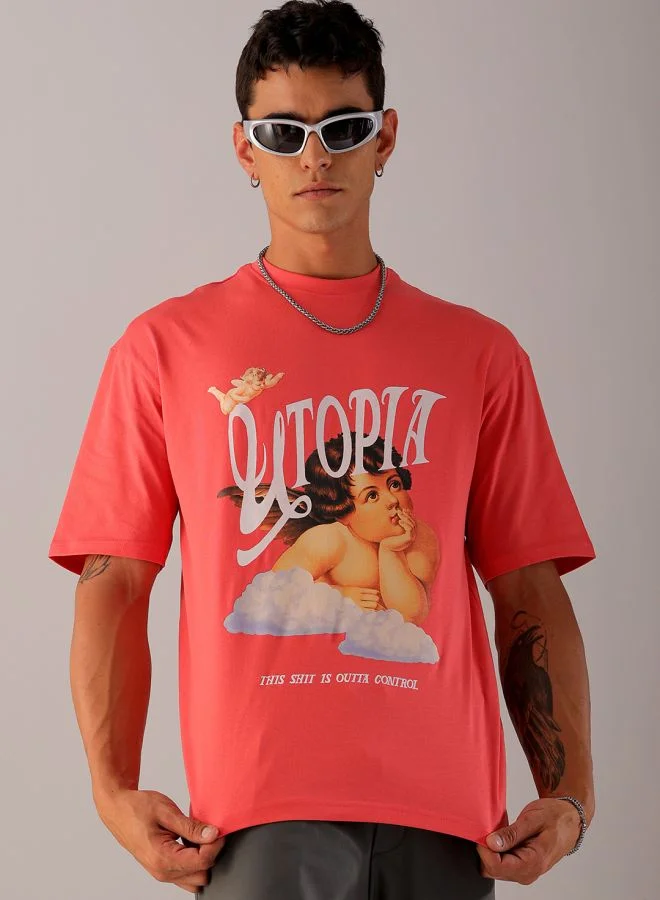 شركة المرآب الهندية Men's Street Boxy Placement Print Crew Neck Short Sleeve T-Shirt