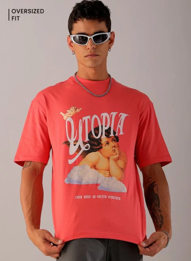 شركة المرآب الهندية Men's Street Boxy Placement Print Crew Neck Short Sleeve T-Shirt