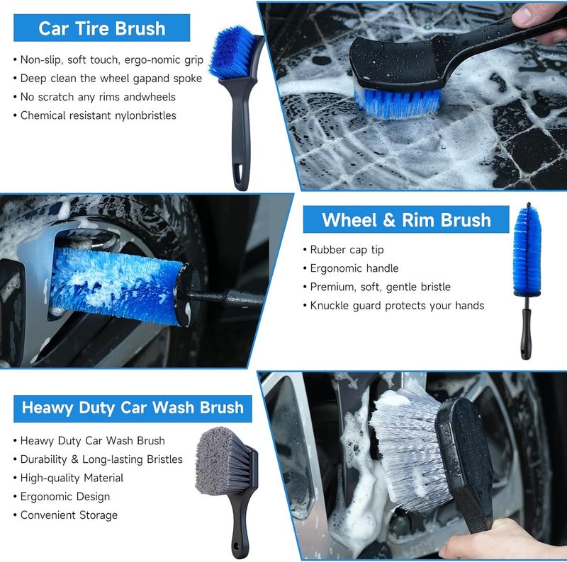 NIKCOSMK 36Pcs Car Detailing Kit, Car Detailing Brush Set, Car Cleaning Kit, Auto Detailing Tools for Interior Exterior Wheels, Professional Car Wash Accessories with Windshield Cleaning Tool and Storage Box - Image 5