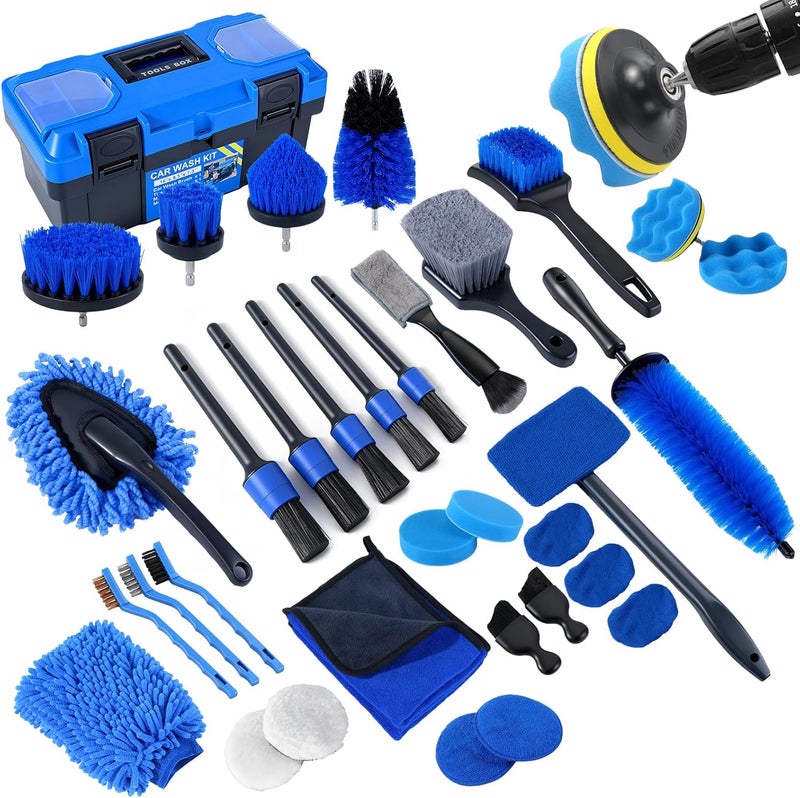 NIKCOSMK 36Pcs Car Detailing Kit, Car Detailing Brush Set, Car Cleaning Kit, Auto Detailing Tools for Interior Exterior Wheels, Professional Car Wash Accessories with Windshield Cleaning Tool and Storage Box - Image 1