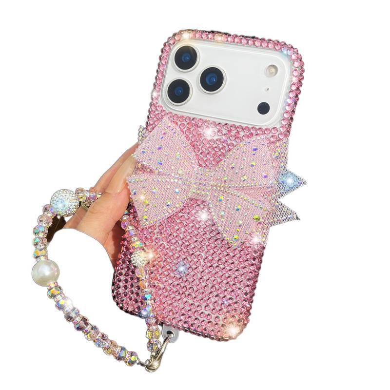 MS غطاء واقي بAcrylic لـ iPhone 12 مع حماية من السقوط وبريق الماس مع مقاوم للصدمات مع تصميم فيونكة باللون وردي من الأكريليك باللون الوردي - Image 1