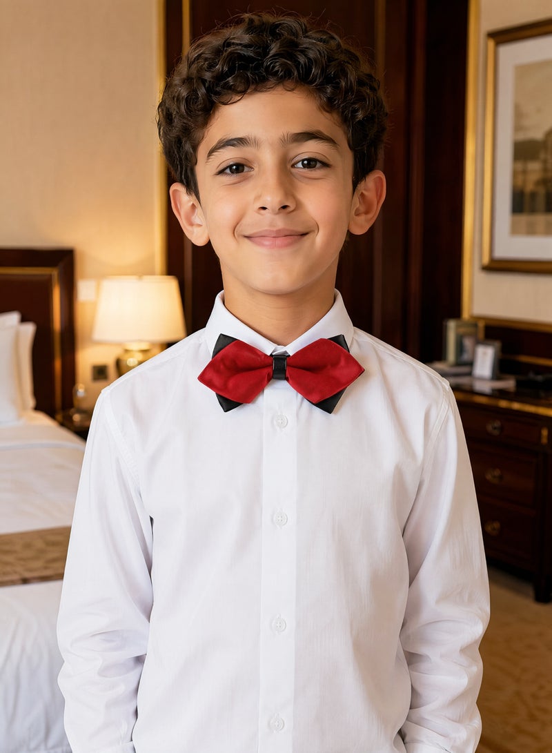 Kids Red Black Satin Bow Tie, Boys Double Layer Pre-Tied Bow Ties for Wedding Party Graduation Formal Outfit, Adjustable Neck Strap Bowtie for Little Boys - Image 4