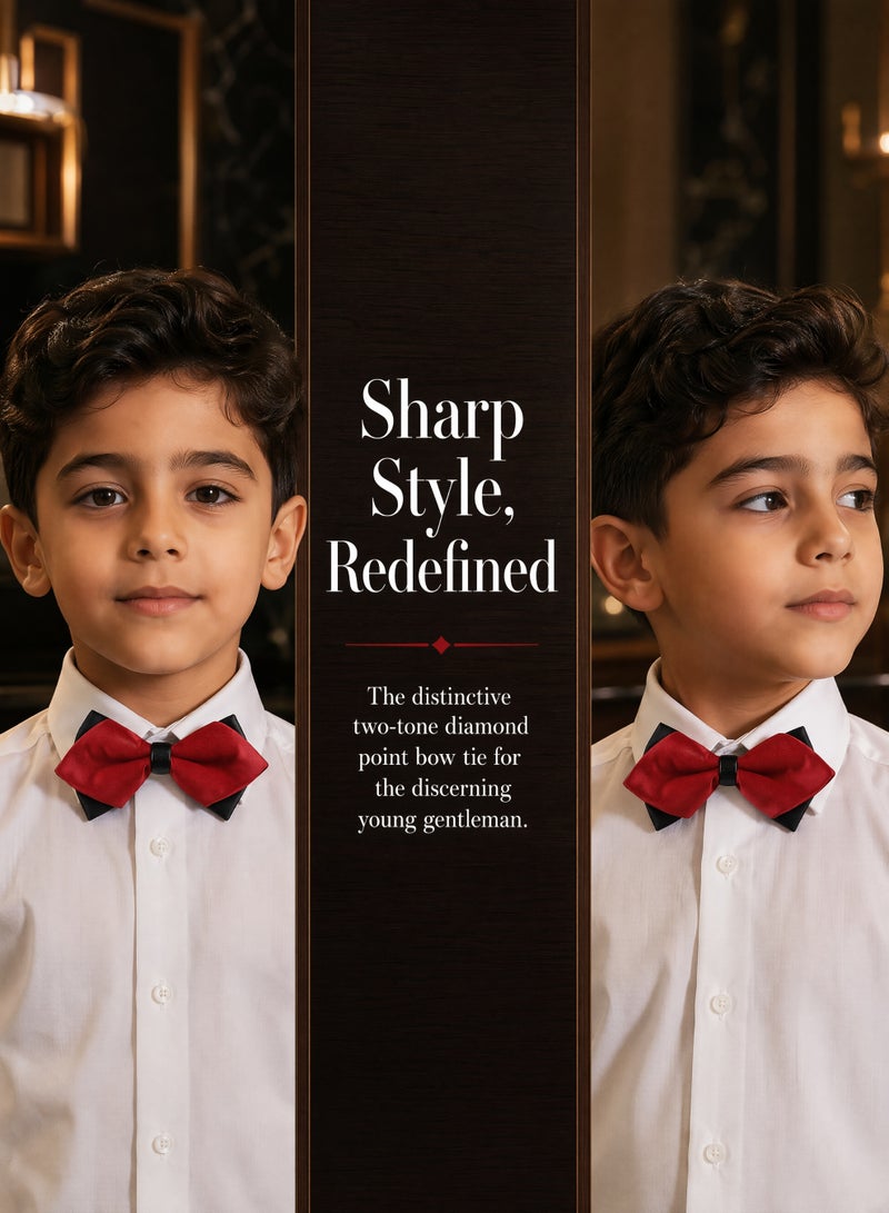Kids Red Black Satin Bow Tie, Boys Double Layer Pre-Tied Bow Ties for Wedding Party Graduation Formal Outfit, Adjustable Neck Strap Bowtie for Little Boys - Image 2