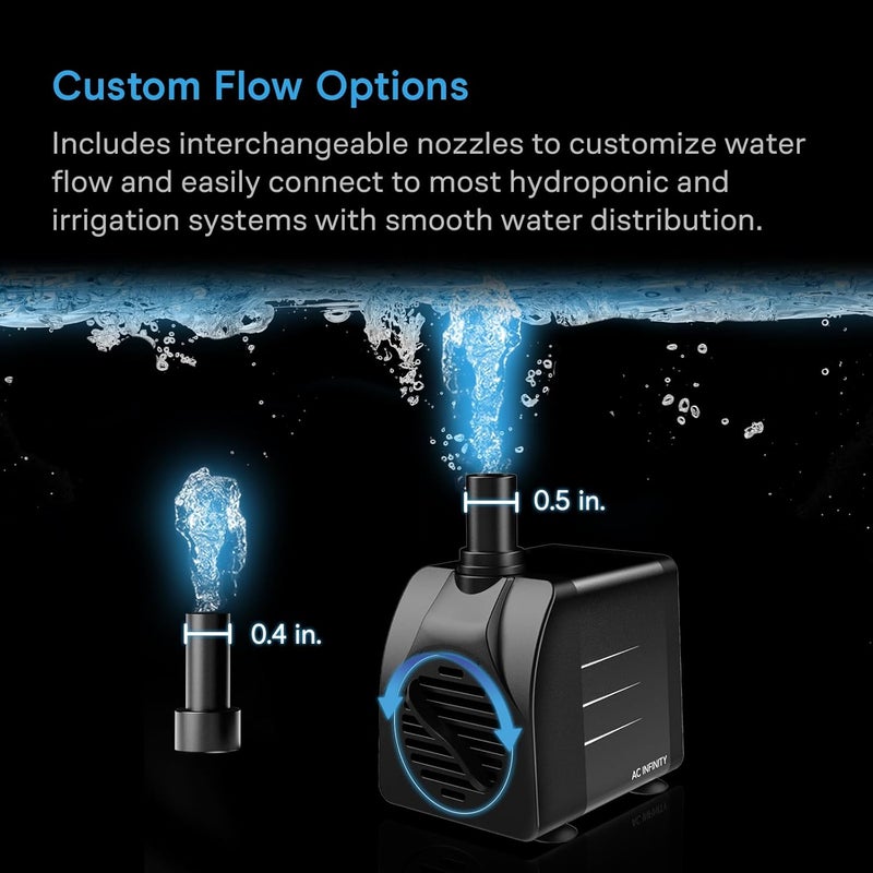 AC Infinity Submersible Water Pump 500 l/h, Extremely Quiet 8W Fish Tank Flow Pressure Control with 1 m High Pressure Pump for Aquariums, Fountains, Ponds, Pools, Hydroponics - Image 4