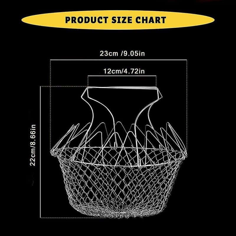 STAREWA Foldable Steam Rinse Deep Frying Basket Stainless Steel Fry French Basket Strainer Net Fried Filter Drainage Rack for Fried Food or Fruits Multifunctional Kitchen Cooking Tool - Image 3