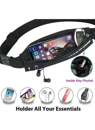 Slim Running Belt for Women Men,Runners Pack Phone Holder,Run Pouch Waist Belt for Workout Jogging,Money Belt Running Gear Accessories(Black) - view 2