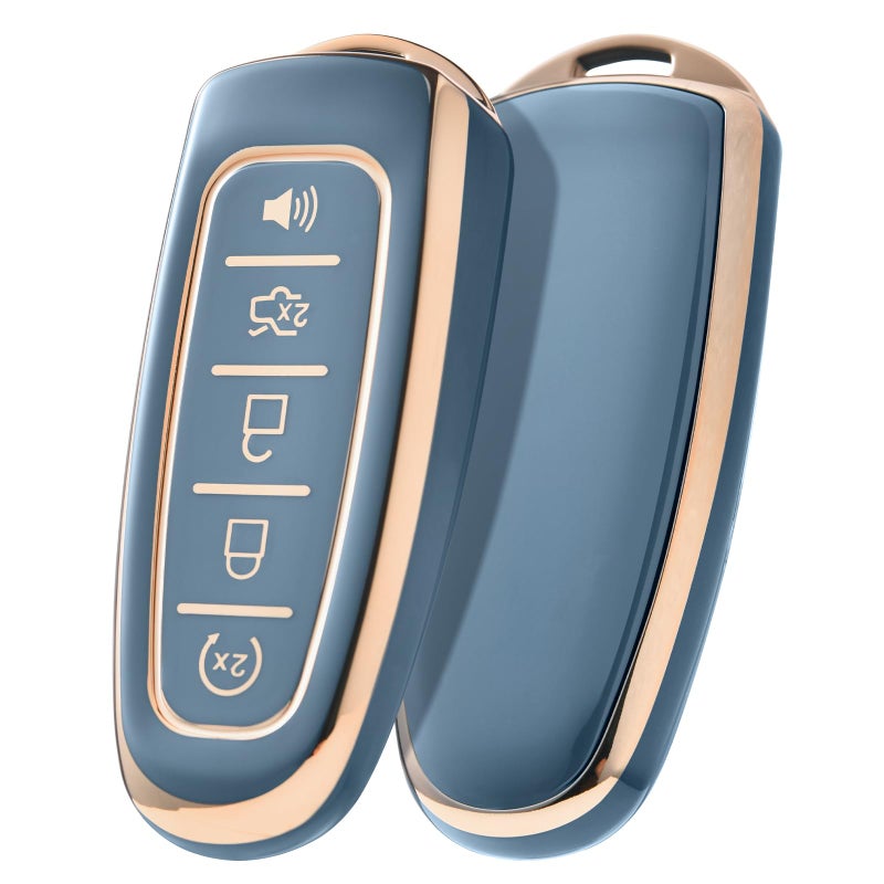 ELOHEI Key Fob Cover for Ford C-Max Edge Escape Expedition Explorer Flex Focus Taurus Lincoln MKS MKT MKX Premium Soft TPU 360 Degree Full Protection Key Case (Gold Edge Grey) - Image 1
