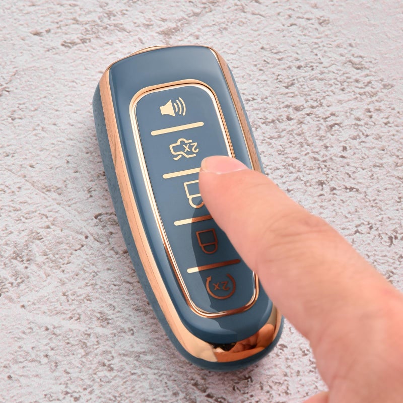 ELOHEI Key Fob Cover for Ford C-Max Edge Escape Expedition Explorer Flex Focus Taurus Lincoln MKS MKT MKX Premium Soft TPU 360 Degree Full Protection Key Case (Gold Edge Grey) - Image 3