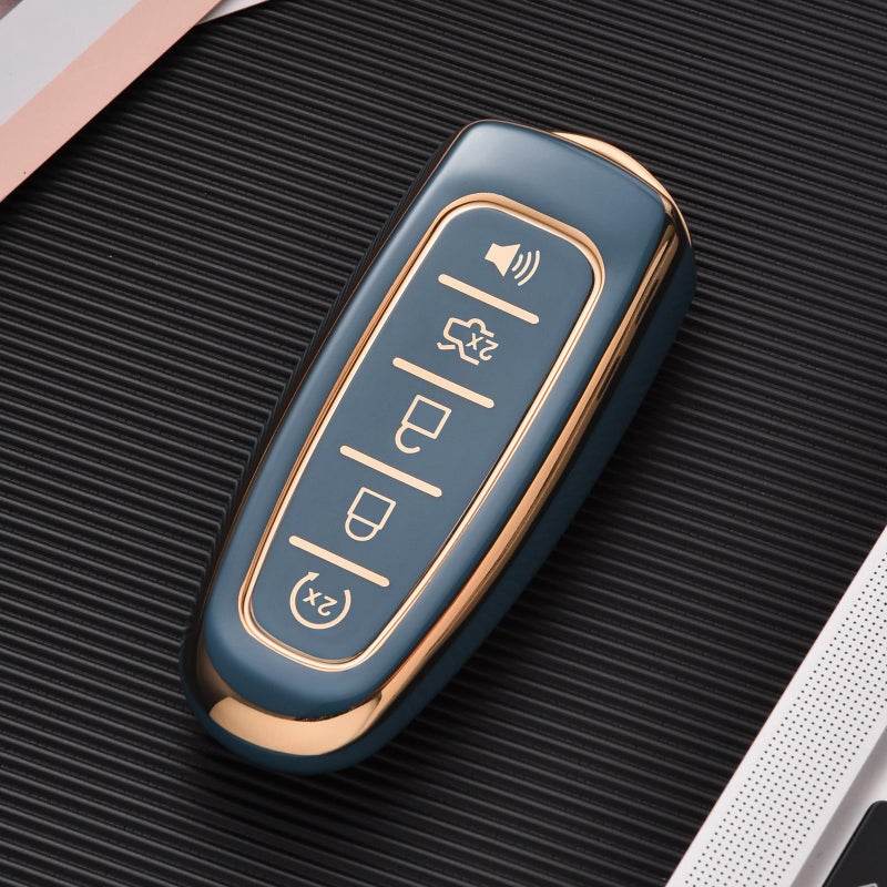 ELOHEI Key Fob Cover for Ford C-Max Edge Escape Expedition Explorer Flex Focus Taurus Lincoln MKS MKT MKX Premium Soft TPU 360 Degree Full Protection Key Case (Gold Edge Grey) - Image 4
