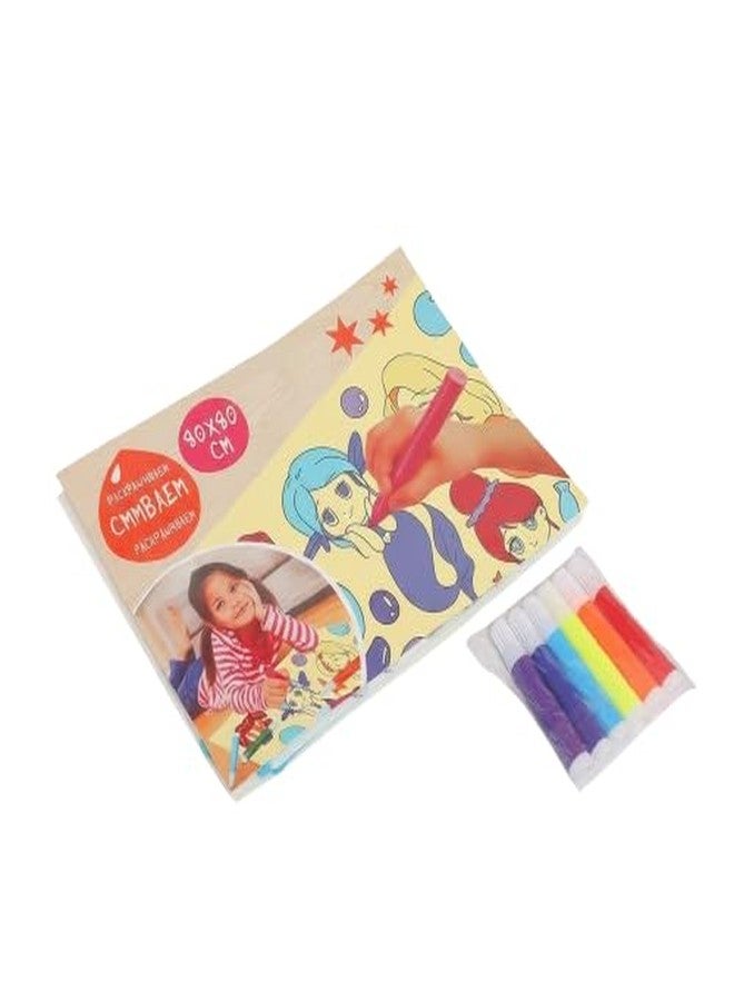 KRySt Reusable Washable Coloring Mat for Kids – 80 x 80 cm | Foldable Drawing Sheet for Creative Fun | Includes Water-Based Pens (Baby Mermaid) - Image 2