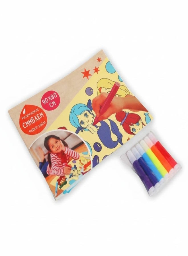 KRySt Reusable Washable Coloring Mat for Kids – 80 x 80 cm | Foldable Drawing Sheet for Creative Fun | Includes Water-Based Pens (Baby Mermaid) - Image 1