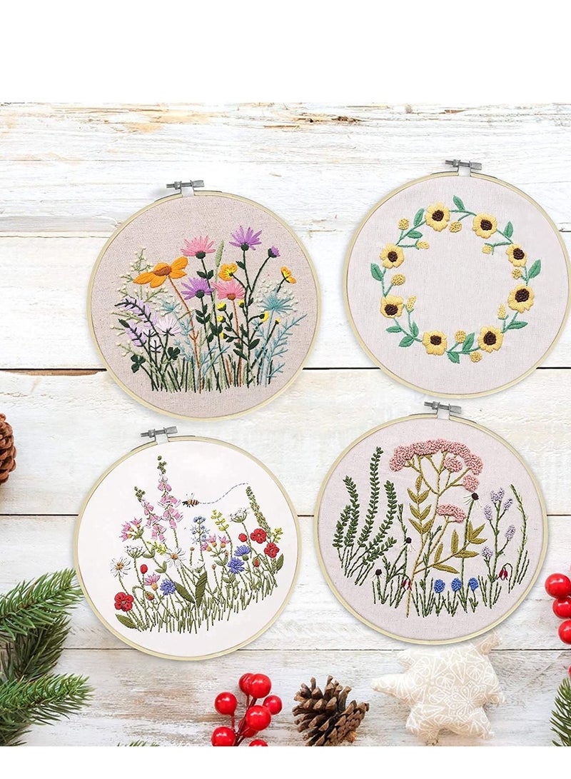 KASTWAVE 4 Pack Embroidery Kits Including Hoop, Color Threads, Instructions and Scissors for Beginners Handmade Needlepoint Adults Kids - Image 3