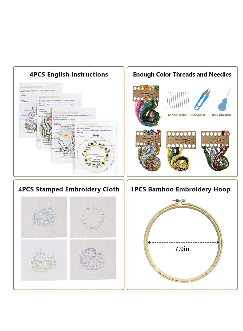 KASTWAVE 4 Pack Embroidery Kits Including Hoop, Color Threads, Instructions and Scissors for Beginners Handmade Needlepoint Adults Kids - Image 5