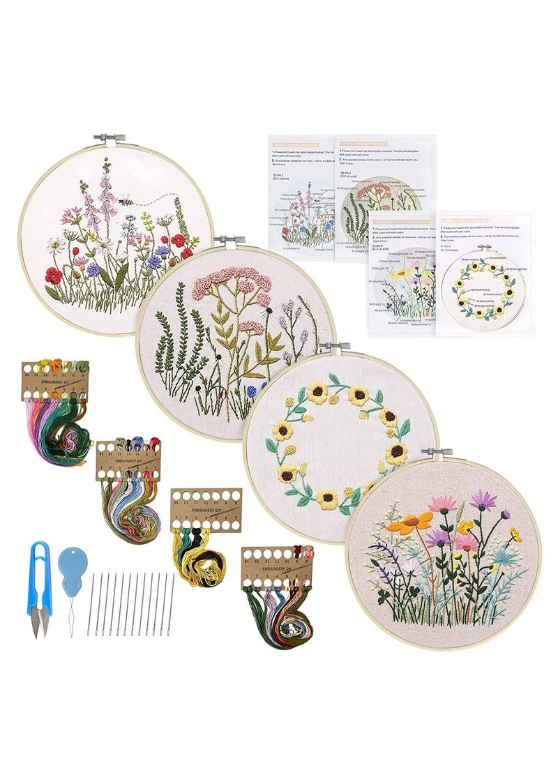 KASTWAVE 4 Pack Embroidery Kits Including Hoop, Color Threads, Instructions and Scissors for Beginners Handmade Needlepoint Adults Kids - Image 1