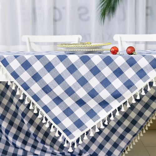 Midsummer Breeze Buffalo Plaid Tablecloth, Burlap Gingham Table Cloth for Thanksgiving Christmas Kitchen Restaurant Holiday Indoor Outdoor Picnic（Rectangle/Oblong, 55x84, Navy Blue - Image 4