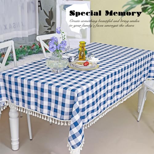 Midsummer Breeze Buffalo Plaid Tablecloth, Burlap Gingham Table Cloth for Thanksgiving Christmas Kitchen Restaurant Holiday Indoor Outdoor Picnic（Rectangle/Oblong, 55x84, Navy Blue - Image 5