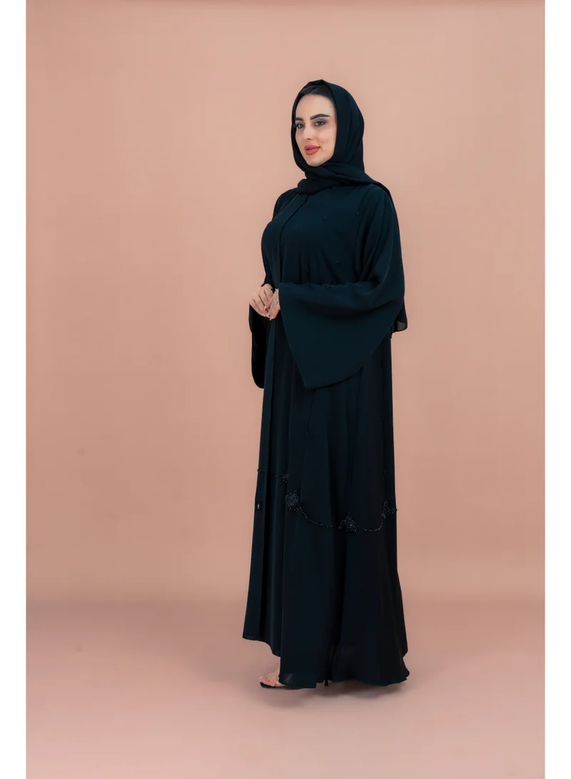 IKKXA Classic Abaya with Fine Handwork AIK158 Black