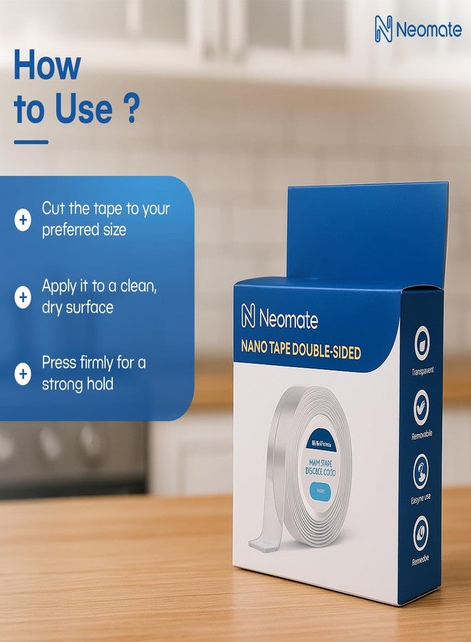 Neomate شريط لاصق نيوميت مزدوج الجوانب شديد التحمل بطول 3 أمتار | شريط لاصق شفاف قوي للتثبيت على الجدران والملصقات والسجاد | للاستخدام المنزلي والمكتبي | 9.8 × 9.8 × 3 سم - Image 4