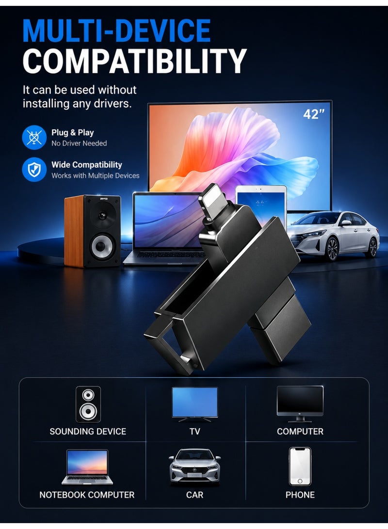 روكيو ذاكرة فلاش USB بمنفذ Lightning سعة 128 جيجابايت لأجهزة iPhone وiPad، تدعم تقنية USB 3.0 وOTG، وتُستخدم كوحدة تخزين خارجية للنسخ الاحتياطي للصور وتخزين مقاطع الفيديو ونقل الملفات، ومتوافقة مع أنظمة iOS وMac وWindows. - Image 5