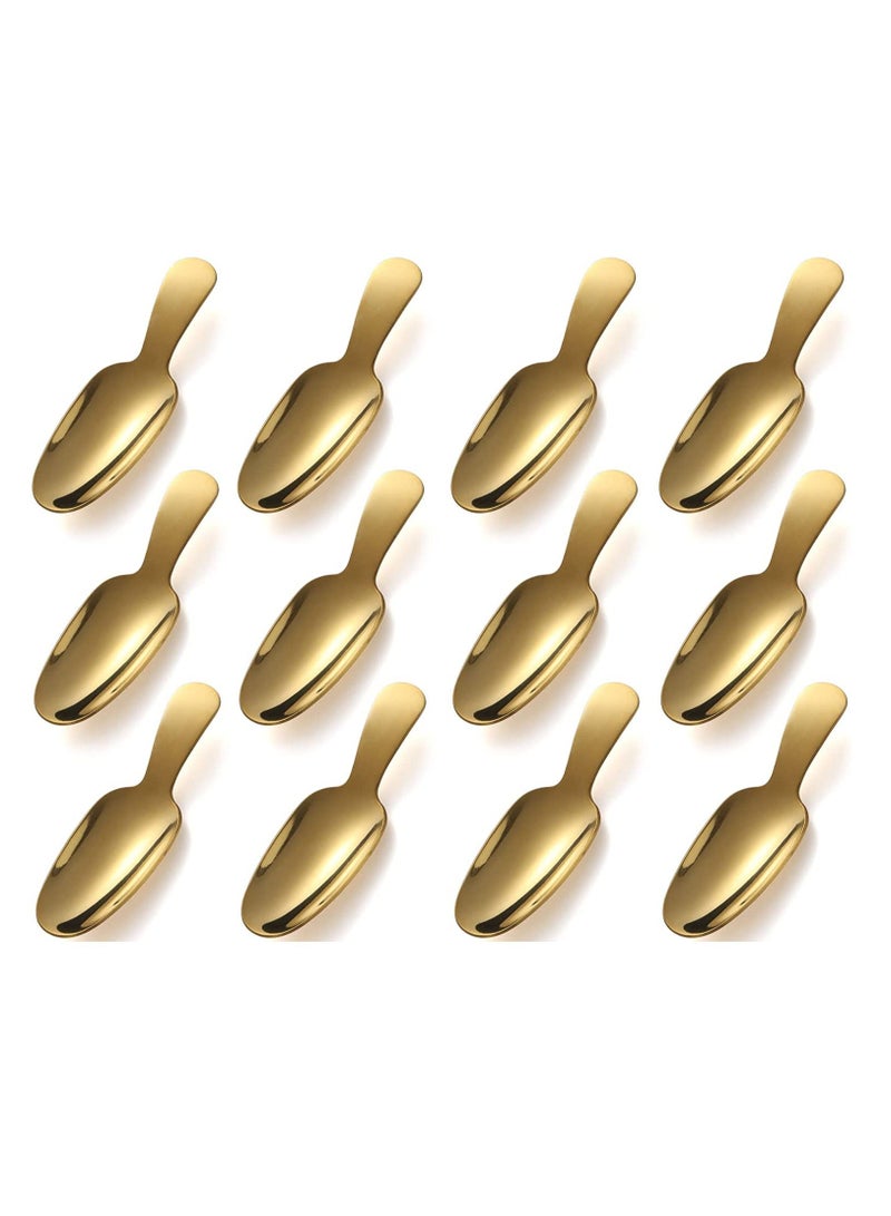 Dessert Spoon, 12 Pcs Stainless Steel Salt Spoon Short Handle Coffee Scoop Mini Tea Spoons for Small Jars, Sugar, honey, Spice, Ice Cream (12 x Gold) - Image 1