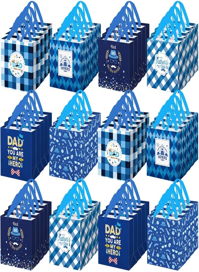 Wesnoy 48 Pcs Father's Day Tote Gift Bags Bulk with Handles Plaid Non Woven Dad Candy Bags Reusable for Gift Wrapping Happy Men Father's Day Goody Shopping Party Favor, 11.4 x 10.6 x 4.7 Inch - Image 1