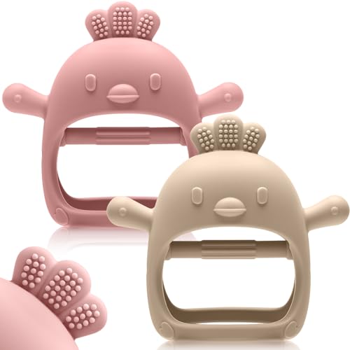 TOHIBEE 2 Pack Baby Teething Toys for 0-6 6-12 Months, Never Drop Infant Teether Teething Mitten Toys for 0 3 6 9 12 Months, Newborn Soothing Teething Toy Gifts for 1 One Year Old Baby Boys Girls - Image 1