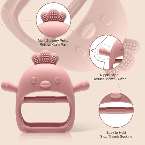 TOHIBEE 2 Pack Baby Teething Toys for 0-6 6-12 Months, Never Drop Infant Teether Teething Mitten Toys for 0 3 6 9 12 Months, Newborn Soothing Teething Toy Gifts for 1 One Year Old Baby Boys Girls - Image 2