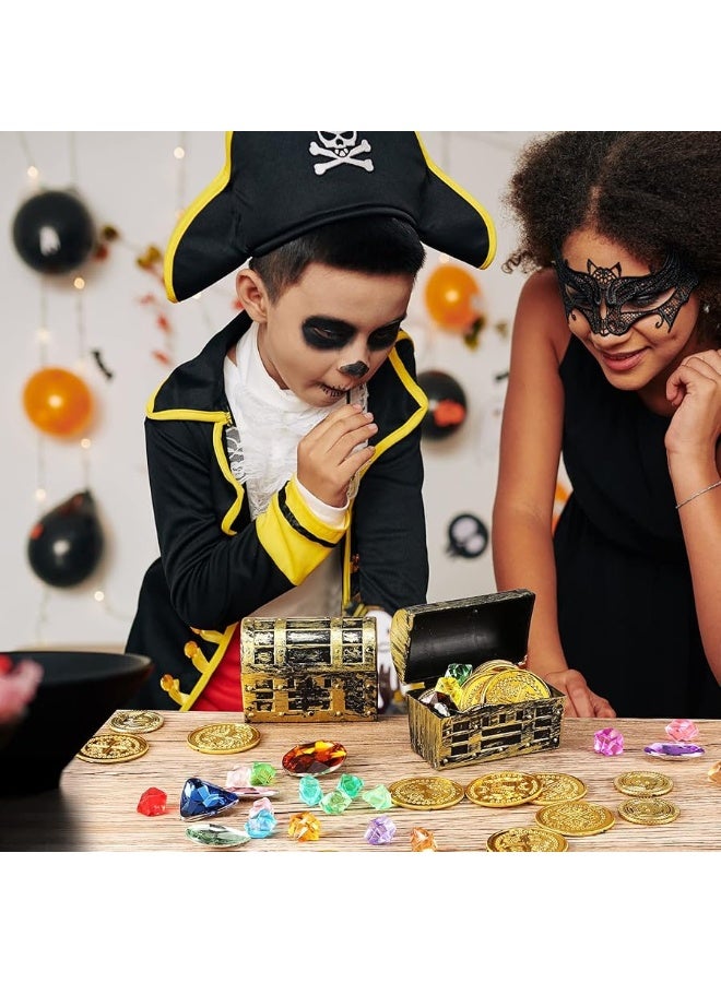 Threan 32 Pieces Halloween Pirate Treasure Chests 2.3 Inch Plastic mini Treasure Chests with a Gold Finish Vintage Pirate Jewelry Box Games Toy Set Party Favors Supplies for Boys Girls Party - Image 1