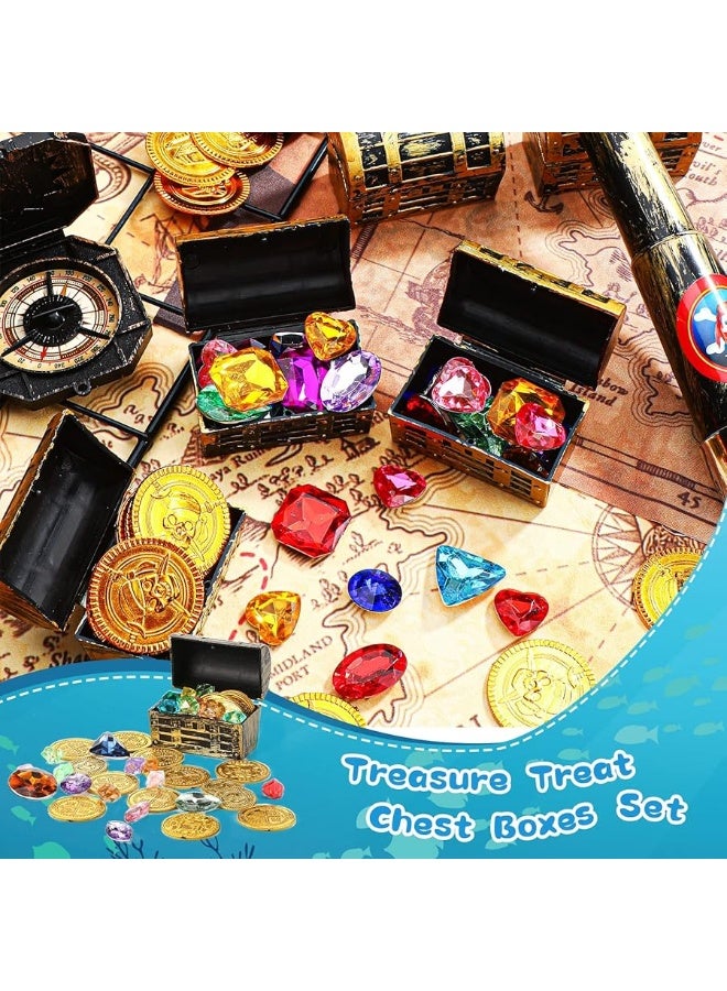 Threan 32 Pieces Halloween Pirate Treasure Chests 2.3 Inch Plastic mini Treasure Chests with a Gold Finish Vintage Pirate Jewelry Box Games Toy Set Party Favors Supplies for Boys Girls Party - Image 2