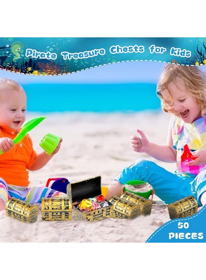 Threan 32 Pieces Halloween Pirate Treasure Chests 2.3 Inch Plastic mini Treasure Chests with a Gold Finish Vintage Pirate Jewelry Box Games Toy Set Party Favors Supplies for Boys Girls Party - Image 5