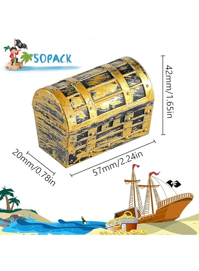 Threan 32 Pieces Halloween Pirate Treasure Chests 2.3 Inch Plastic mini Treasure Chests with a Gold Finish Vintage Pirate Jewelry Box Games Toy Set Party Favors Supplies for Boys Girls Party - Image 4
