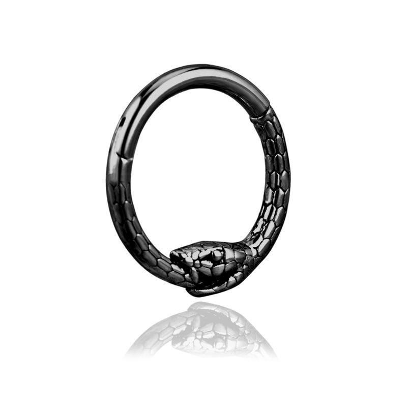 ZMANYIJEW 16G Minimalist Lines Septum Rings Stacked Gold Septum Ring Septums Clicker Nose Ring Piercing for Women Men (Snake-black) - Image 1