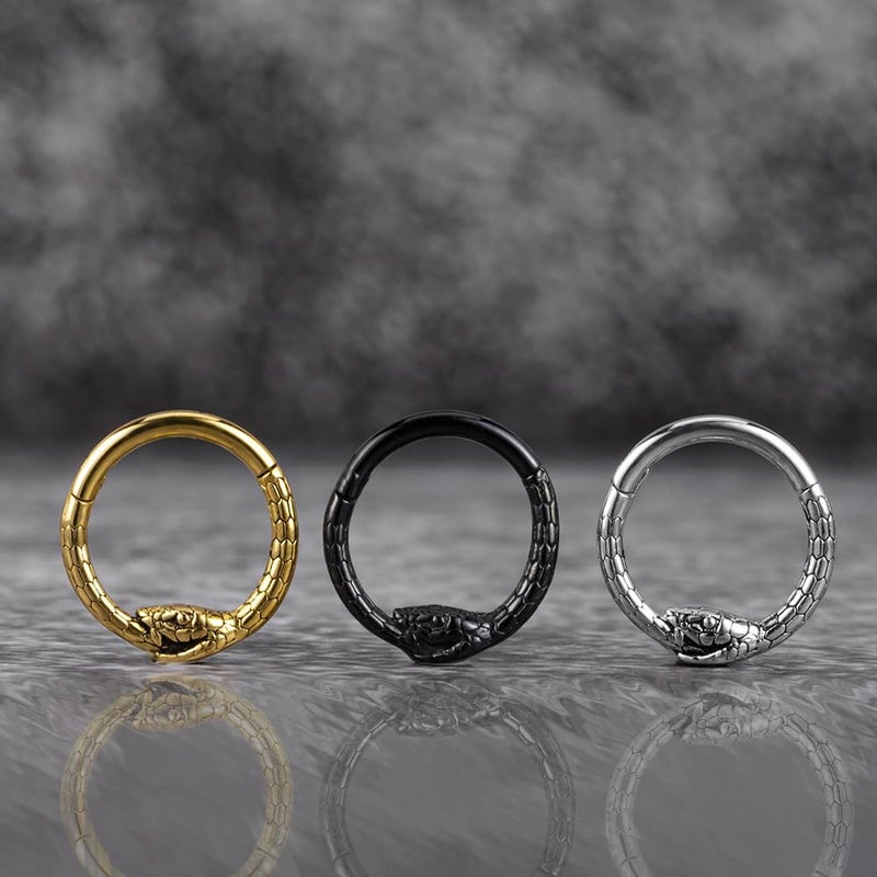 ZMANYIJEW 16G Minimalist Lines Septum Rings Stacked Gold Septum Ring Septums Clicker Nose Ring Piercing for Women Men (Snake-black) - Image 5