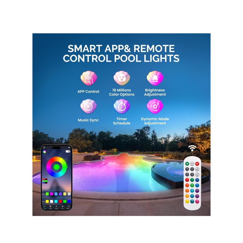 SOLARAE Pool Lights with APP Control, Submersible LED Pool Lights, Pond Lights, Lights with IP68 Waterproof, 16 Million Colors, Music Sync, 12V Smart Pool Lights for Inground Above Ground Pool, Hot tub - Image 4