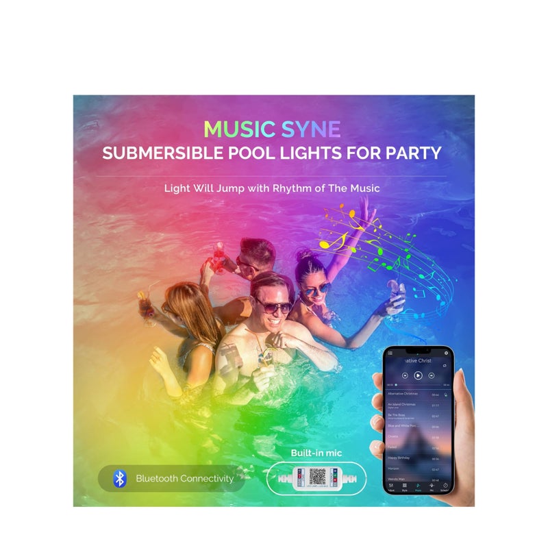 SOLARAE Pool Lights with APP Control, Submersible LED Pool Lights, Pond Lights, Lights with IP68 Waterproof, 16 Million Colors, Music Sync, 12V Smart Pool Lights for Inground Above Ground Pool, Hot tub - Image 3