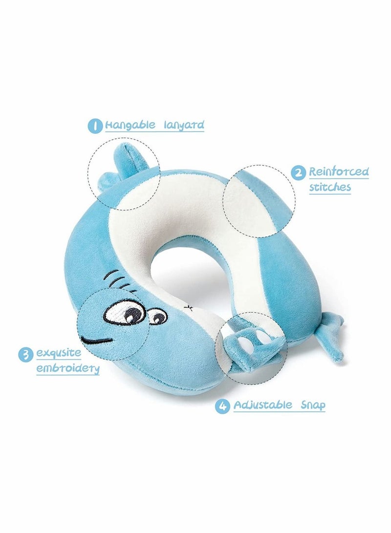 SYOSI Kids Travel Pillow, 100% Pure Memory Foam Neck Pillow for Airplane, Road Trip, Car Seat, Neck, Chin Supporting, Stop Head from Falling Forward, Comfortable and Breathable Cover (Cute Shark Animal) - Image 4