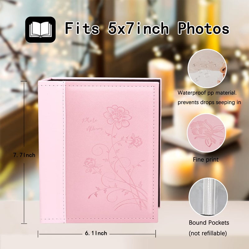 Artmag Artmag Photo Album 5x7 Clear Pages Pockets Leather Cover Slip Slide in Photo Album Book Holds 50 Vertical 5x7 Photos Picture Book for Wedding Family (Pink)  - Image 2