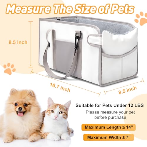 NECKORY Portable Dog Car Seat for Small Dogs Pet Booster Seat with Safety Leash Adjustable Straps Washable Cushion Storage Pocket Center Console Puppy Car Seat for Travel Beige - Image 3