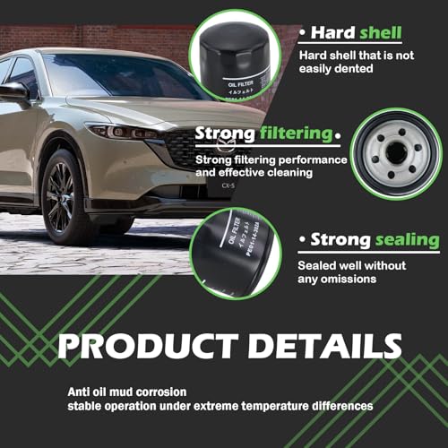 Kefly PE01-14-302A Engine Oil Filters Fits for Mazda 3 6 CX-3 CX-30 CX-5 CX-50 MX-5 Miata, with Drain Plug Gasket (1PCS) - Image 5
