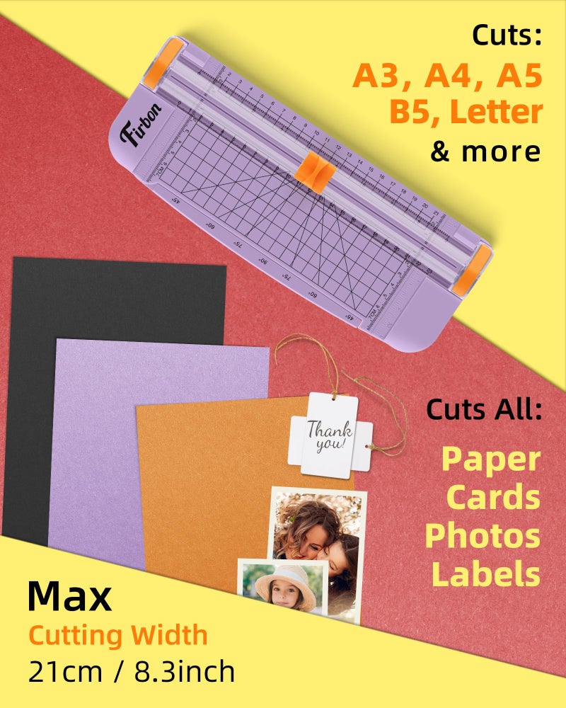 Firbon Purple A5 Paper Cutter, Straight Small Paper Trimmer with Side Ruler for Scrapbooking Craft, Paper, Coupon, Label, Cardstock - Image 2