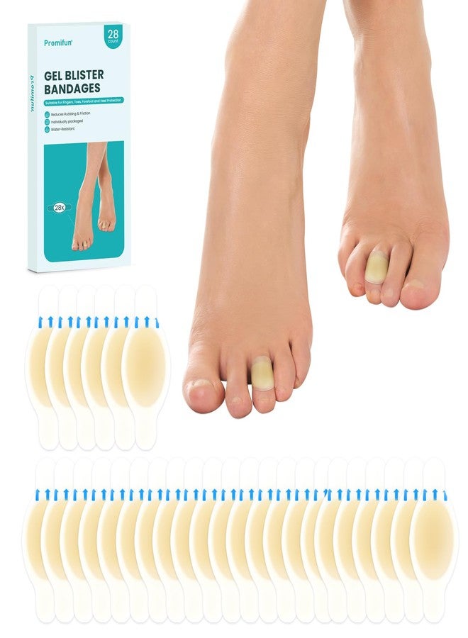 Promifun 28 Pieces Blister Plasters - Invisible Hydrocolloid Gel Bandages for Heel, Foot, and Toe - Waterproof Blister Cushion Pads for Skin Protection and Fast Healing（Toe Pack） - Image 1