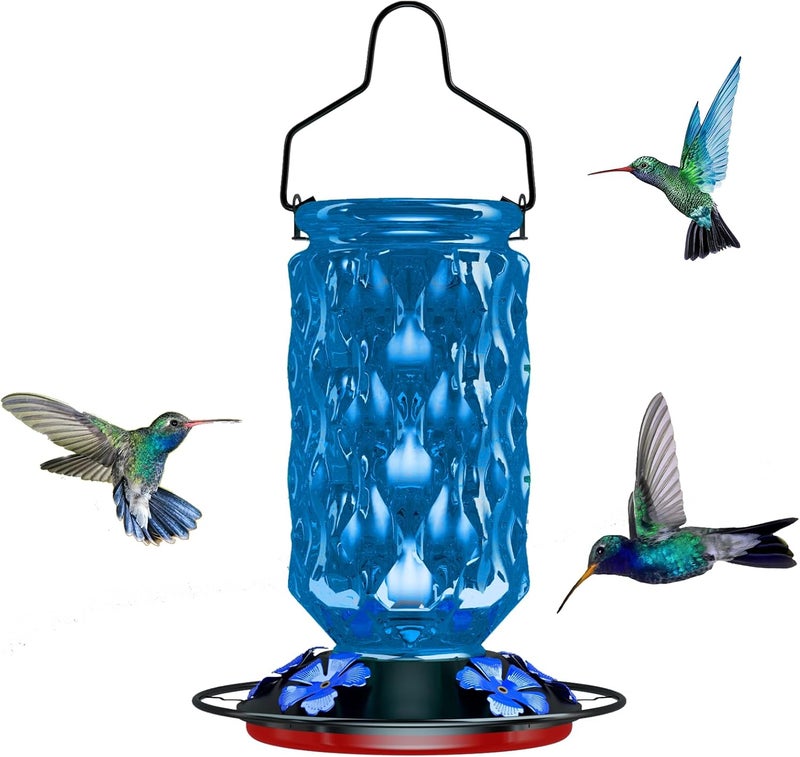 Bublador 24OZ Glass Hummingbird Feeders for Outdoors Hanging,Five Feeding Ports with Perch,Suitable for Windows, Gardens, Bird Feeder for Outside, Gifts for Women Mom - Image 1