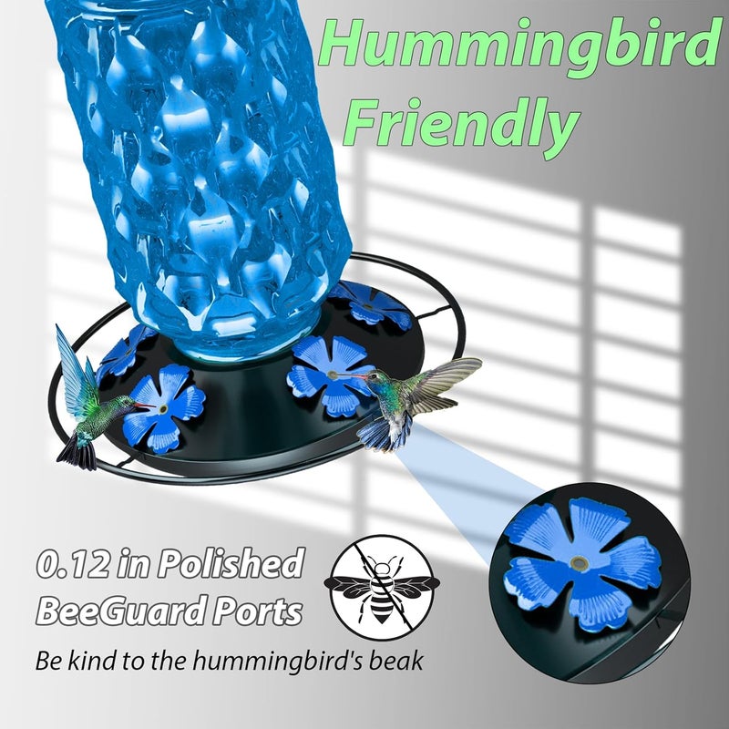 Bublador 24OZ Glass Hummingbird Feeders for Outdoors Hanging,Five Feeding Ports with Perch,Suitable for Windows, Gardens, Bird Feeder for Outside, Gifts for Women Mom - Image 3